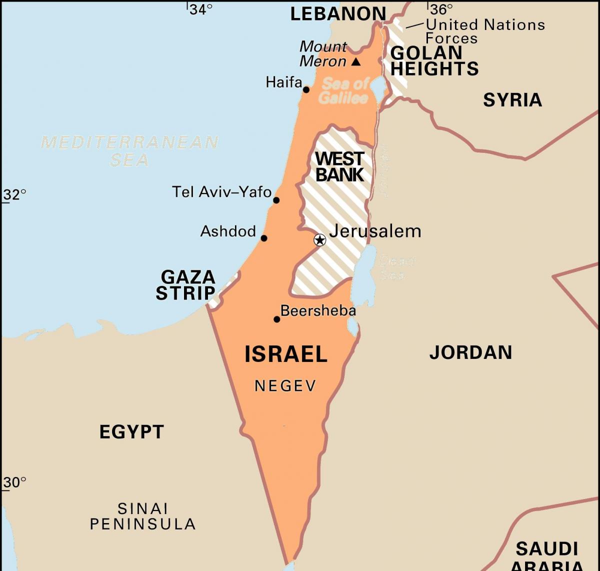 Map of Israel and bordering countries
