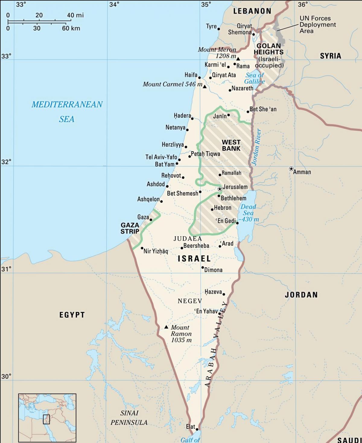 Map of Israel with main cities